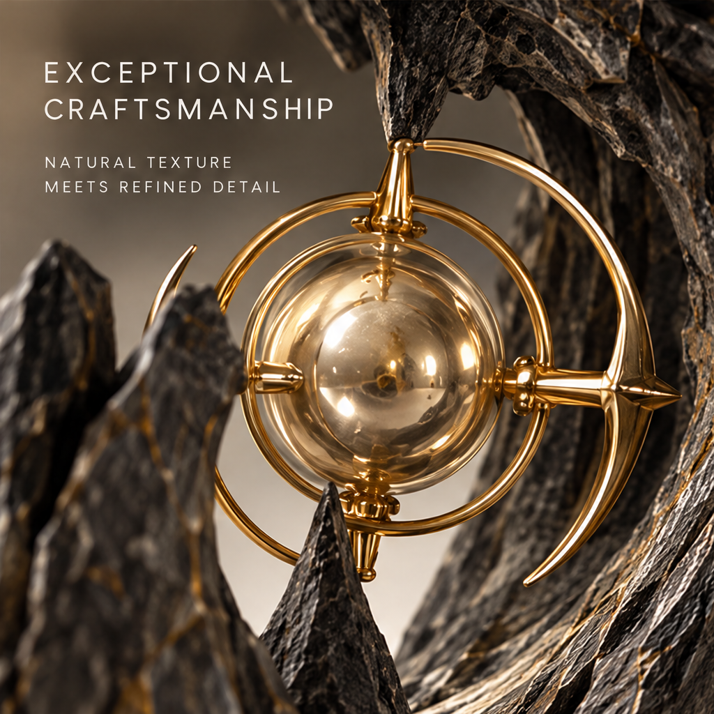 Crescent Stone & Orbital Gold Art Sculpture