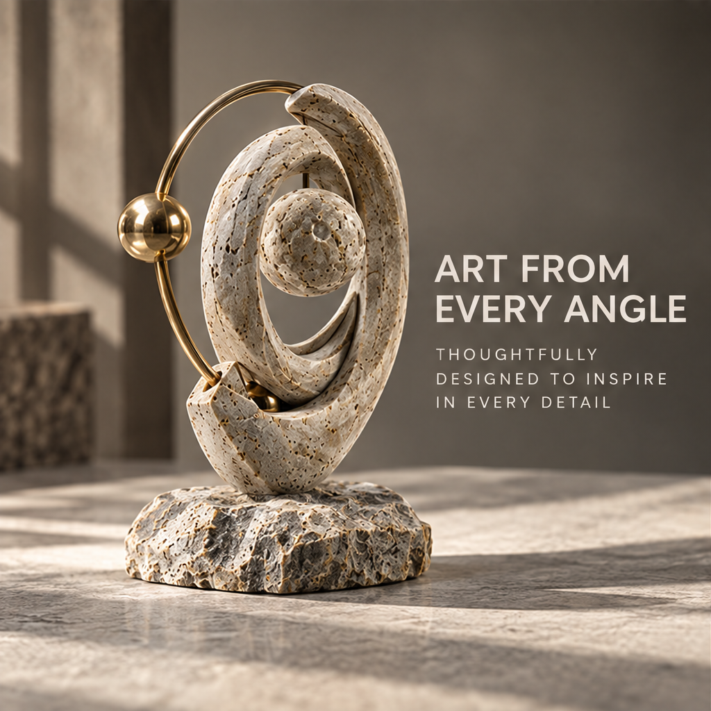 Spiral Stone & Golden Orbit Decor Sculpture