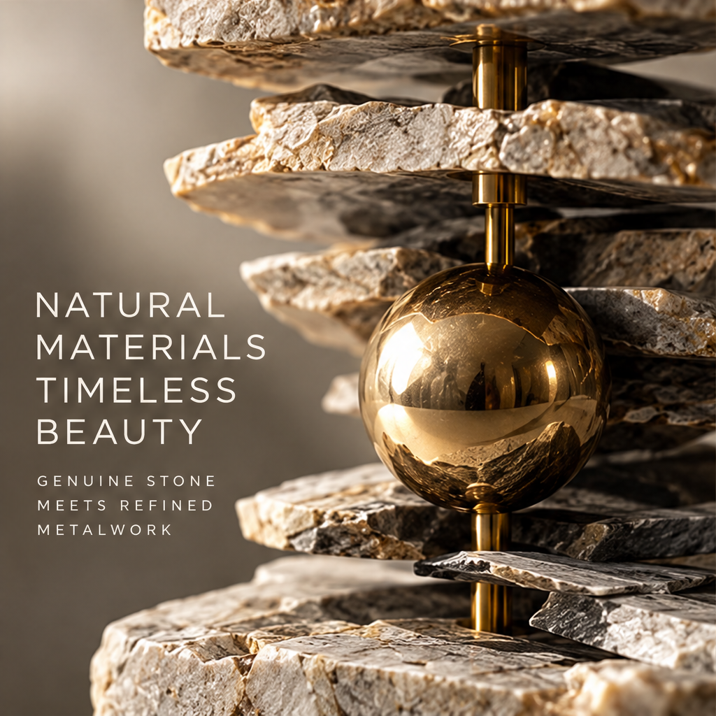 Tiered Stone Slabs & Gold Orb Art Sculpture