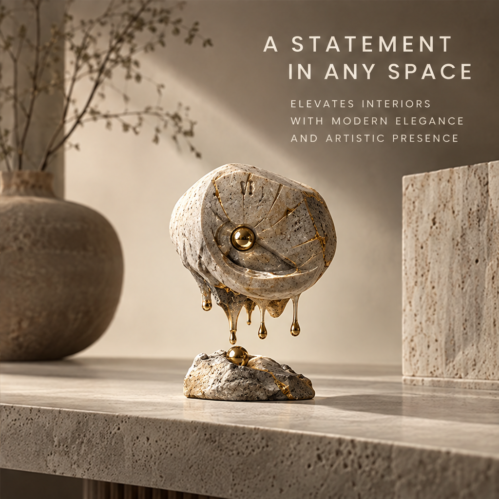 Levitating Stone & Dripping Gold Art Decor