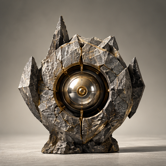Chiseled Stone & Metallic Orb Art Sculpture