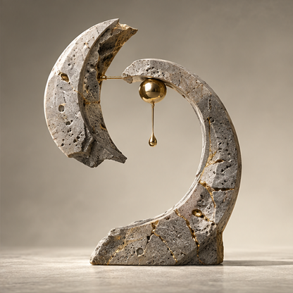 Travertine Arch & Golden Drop Art Sculpture
