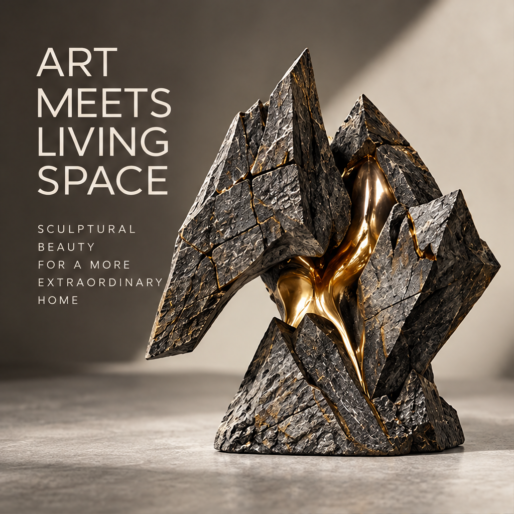 Fractured Stone & Molten Gold Art Sculpture