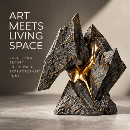 Fractured Stone & Molten Gold Art Sculpture