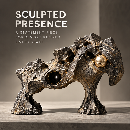 Biomorphic Stone & Dual Orb Decor Sculpture
