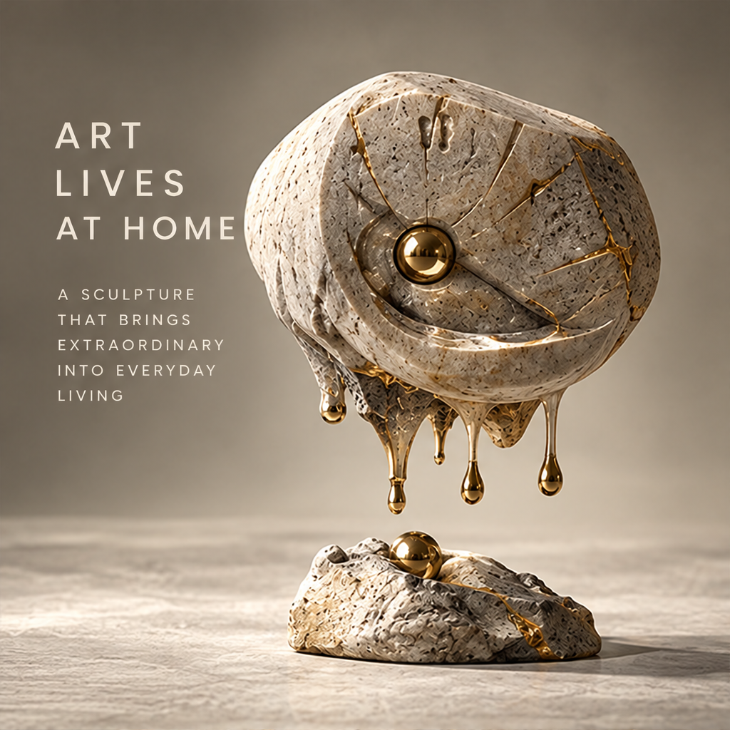 Levitating Stone & Dripping Gold Art Decor