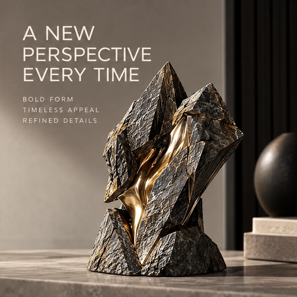 Fractured Stone & Molten Gold Art Sculpture