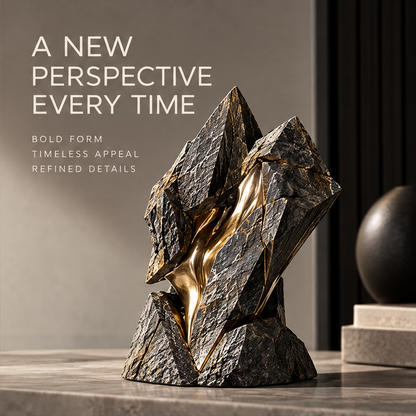 Fractured Stone & Molten Gold Art Sculpture