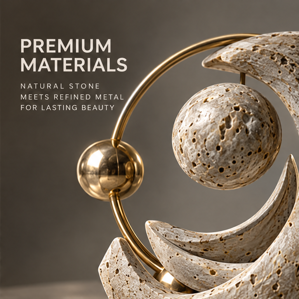 Spiral Stone & Golden Orbit Decor Sculpture