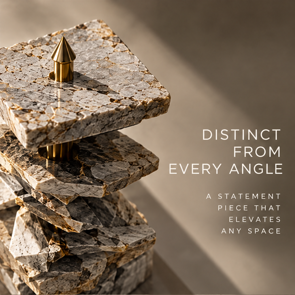 Tiered Stone Slabs & Gold Orb Art Sculpture