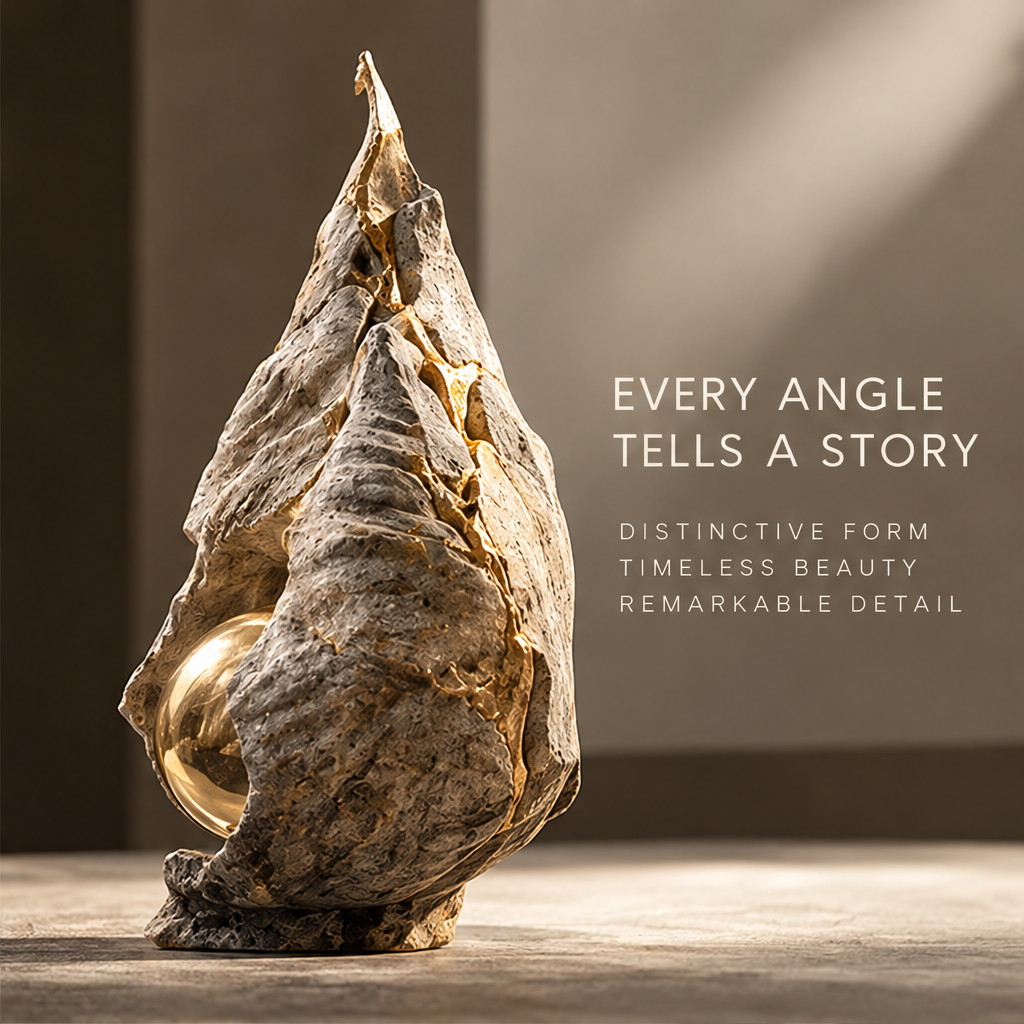 Spiral Geode Stone & Gold Orb Art Sculpture