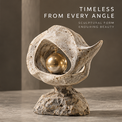 Travertine Eye & Golden Orb Decor Sculpture