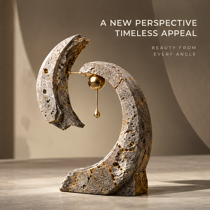 Travertine Arch & Golden Drop Art Sculpture