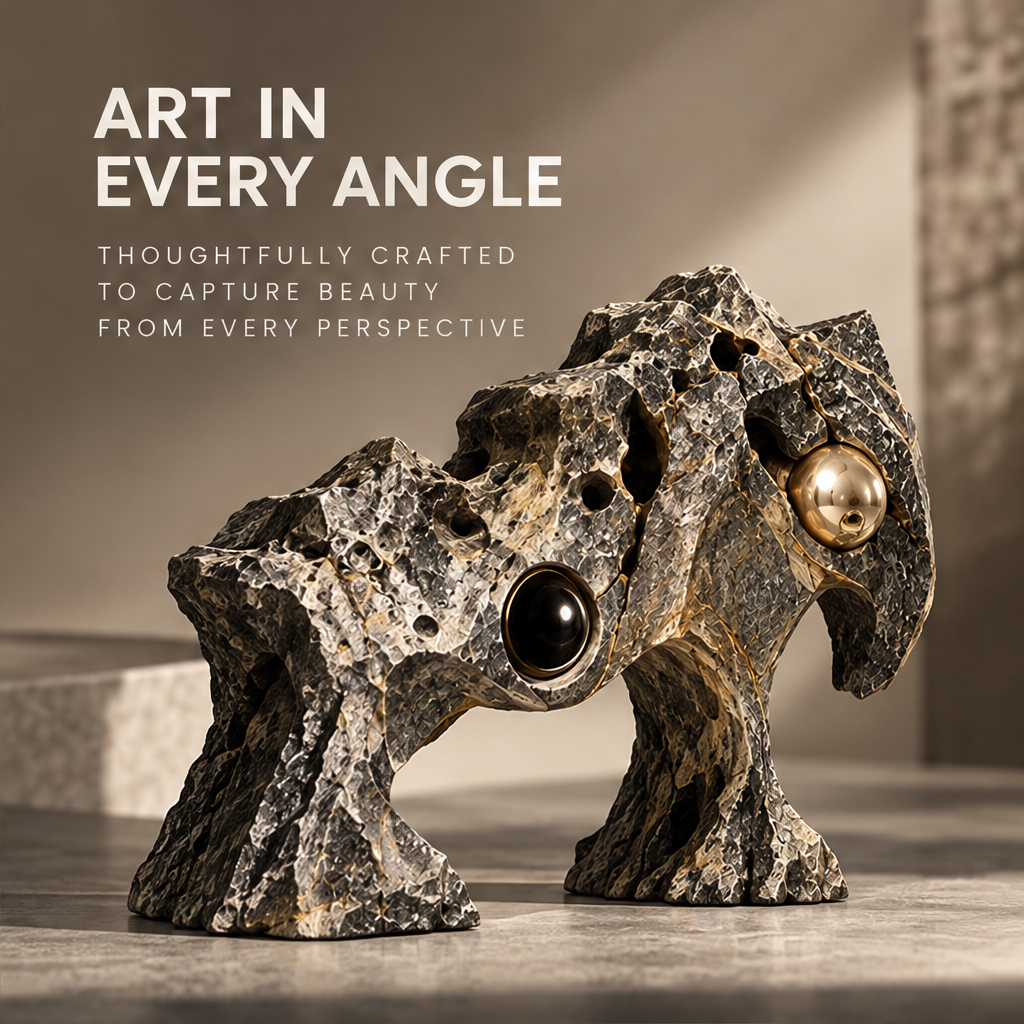 Biomorphic Stone & Dual Orb Decor Sculpture