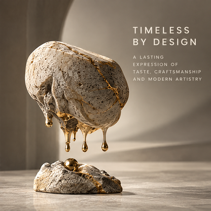 Levitating Stone & Dripping Gold Art Decor