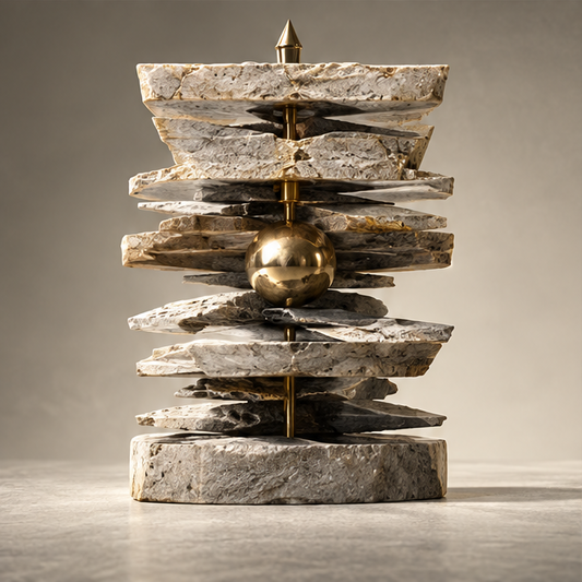 Tiered Stone Slabs & Gold Orb Art Sculpture
