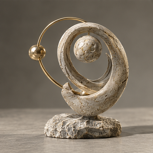 Spiral Stone & Golden Orbit Decor Sculpture