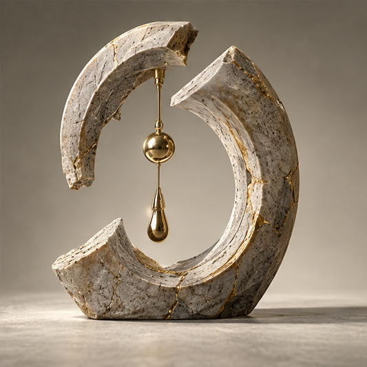 Open Circle Stone & Gold Pendulum Sculpture