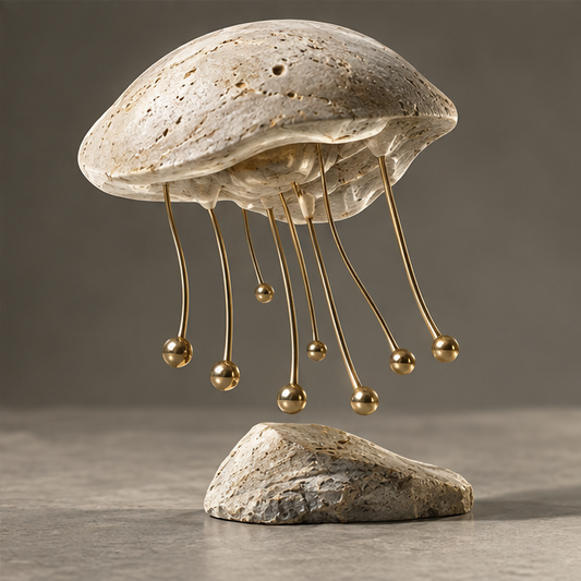 Travertine Jellyfish & Golden Droplets Art