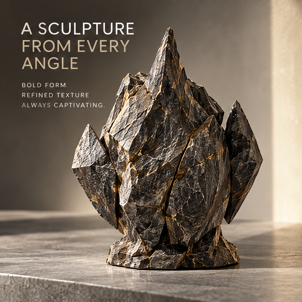 Chiseled Stone & Metallic Orb Art Sculpture
