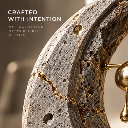Travertine Arch & Golden Drop Art Sculpture