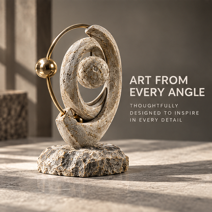 Spiral Stone & Golden Orbit Decor Sculpture