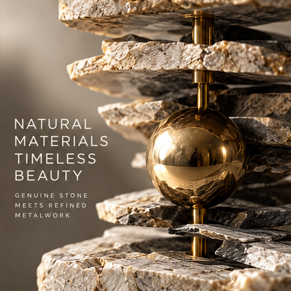 Tiered Stone Slabs & Gold Orb Art Sculpture