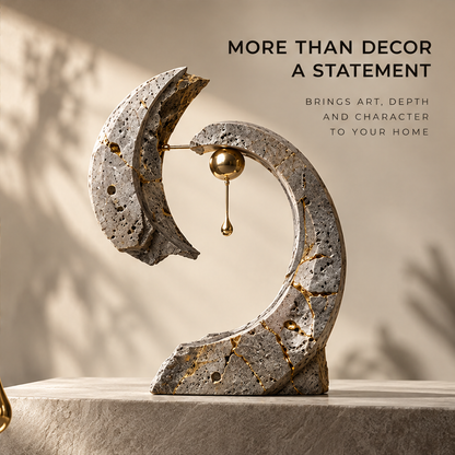 Travertine Arch & Golden Drop Art Sculpture