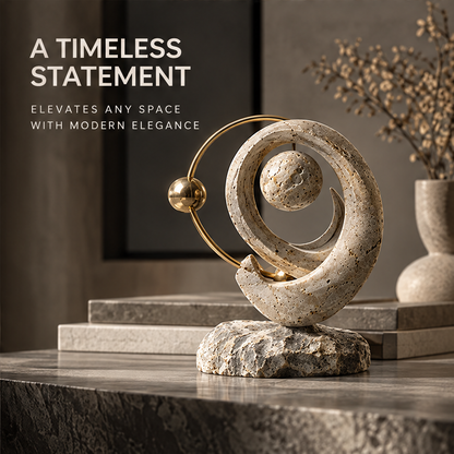 Spiral Stone & Golden Orbit Decor Sculpture