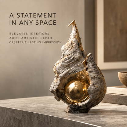 Spiral Geode Stone & Gold Orb Art Sculpture