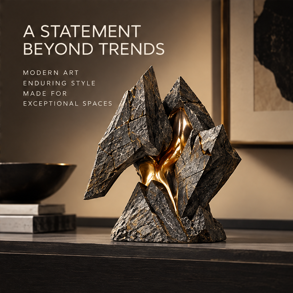 Fractured Stone & Molten Gold Art Sculpture