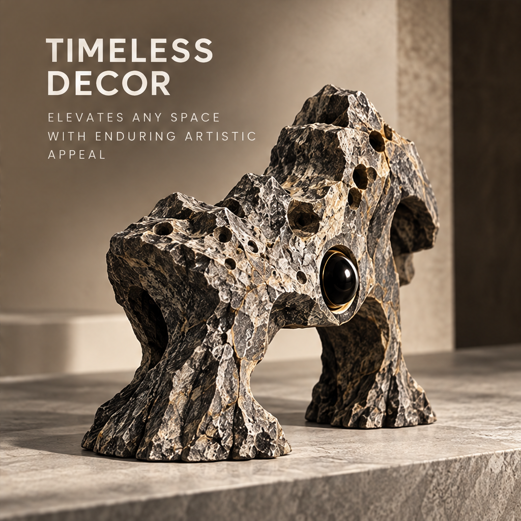 Biomorphic Stone & Dual Orb Decor Sculpture