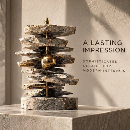 Tiered Stone Slabs & Gold Orb Art Sculpture